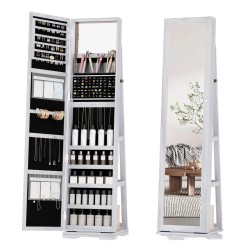 Miu LED RGB Wall-Mounted Organizer for kids junior Jewelry Cabinet with Full-Length Stand, 7-color light，Metal Brush Decor, Earring Door Frameless & Lite Mirrors