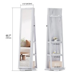 Miu 360° Swivel Jewelry Cabinet, 66” Full Length Mirror with Jewelry Storage, Standing Jewelry Organizer Armoire with Rear Storage for Bedroom