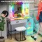 MIU Vanity with Mirror and LED Lights, Glass Top Vanity Desk with Charging Station(Wireless+USB+Type-C), RGB Makeup Table Set with Stool/Makeup Organizer/6 Drawers