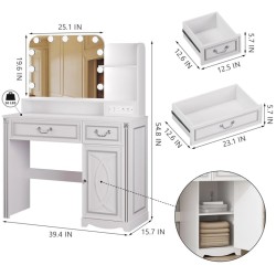 Miu Makeup Vanity with Outlet and 11 LED Lights, 3 Lighting Modes, Large Mirror, Retro Edition, Dressing Table for Bedroom Cosmetic