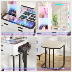 MIU Dresser with Mirror for Kids Bedroom, 47"- 63" Tall Dresser with 5 Drawer, Chest of Drawers, Farmhouse Makeup Vanity with Storage, White