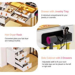 Miu Makeup Vanity Desk with Mirror and Lights, 5 Drawers&2 Shelves, Dressing Table with 10 Light Bulbs, USB Port&Human Sensor